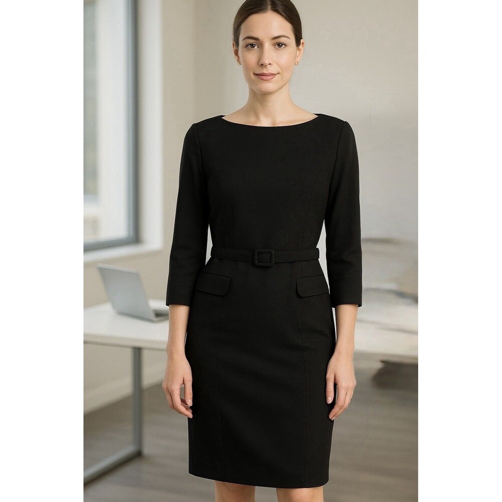 Pendleton 100% Virgin Wool Black 3/4 Sleeve Belted Boat Neck Dress Size 10 EUC!!